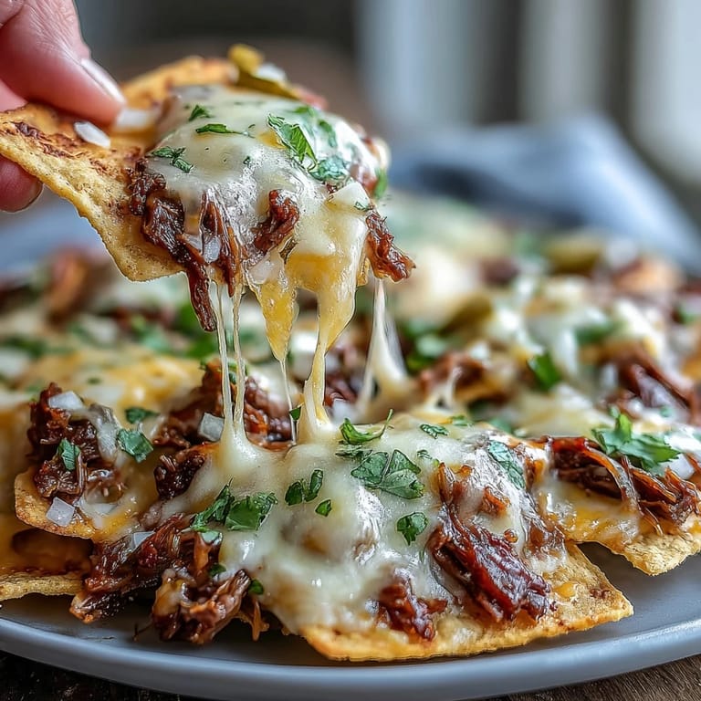 A close-up of hearty BBQ beef nachos with jalapeños, red onion, and sour cream, ready for a game day crowd.  