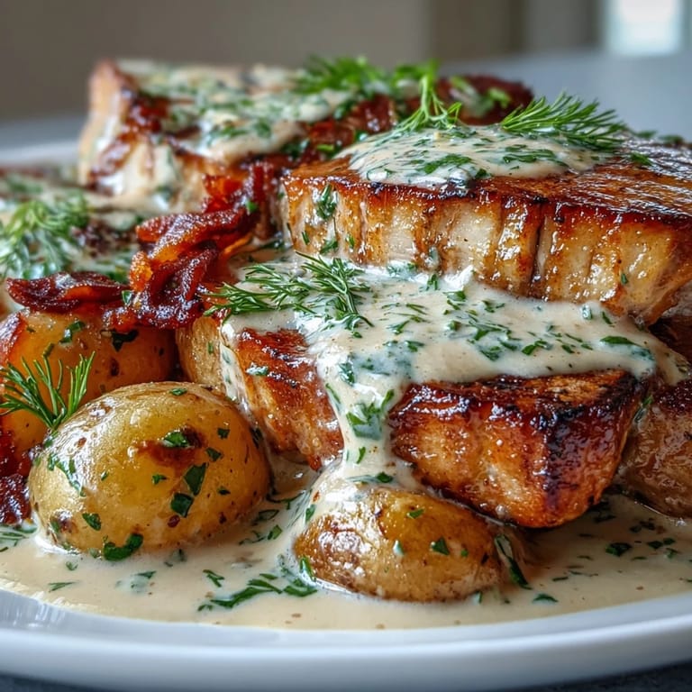Fork-tender Crockpot Ranch Pork Chops with baby potatoes and carrots in a creamy, gluten-free ranch sauce.
