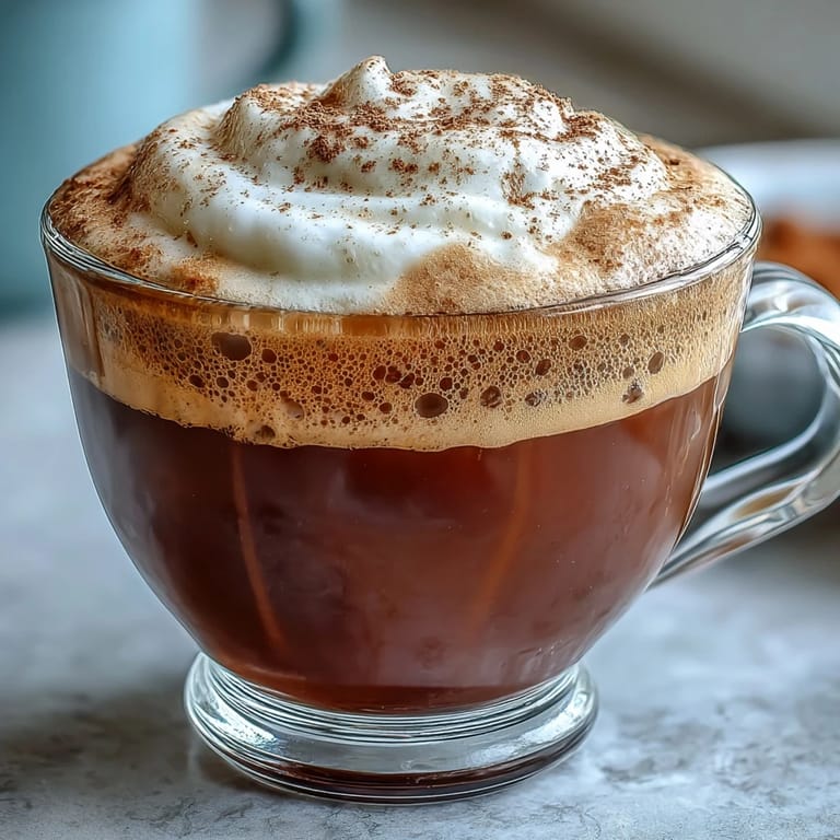 Rich roasted green tea Hojicha Macchiato served warm with a delicate foam layer.