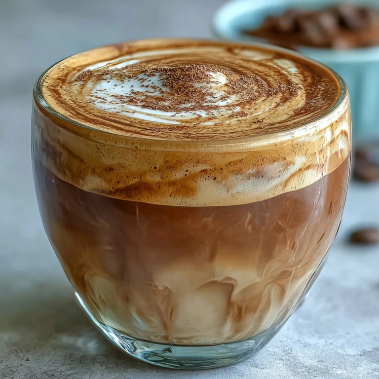 A freshly prepared Hojicha Cortado blending roasted Japanese tea with creamy milk.