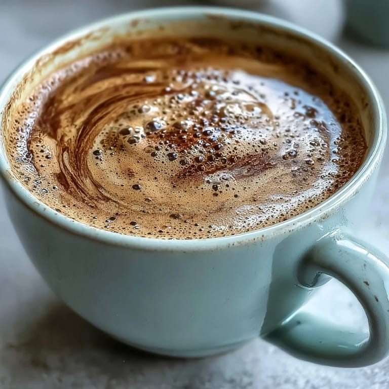 Savory Hojicha Flat White garnished with hojicha dust, blending roasted tea flavor with smooth frothed milk.