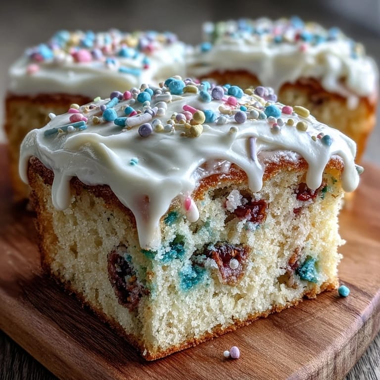 Delightful vanilla Funfetti cake topped with swirled pastel buttercream for spring celebrations.