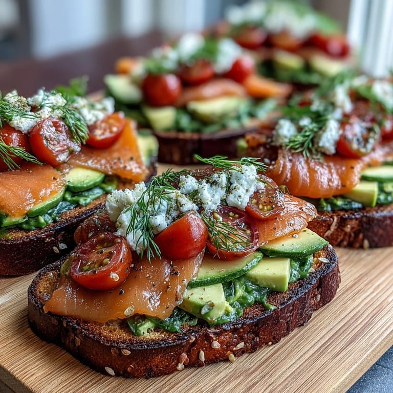 Avocado Toast Board with Smoked Salmon showcasing colorful cherry tomatoes, crisp cucumber, and radishes arranged around toasted bread for a customizable brunch centerpiece.