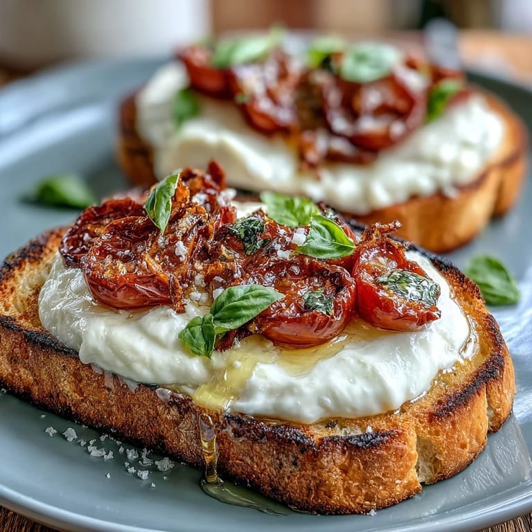 Creamy burrata and ripe peaches on rustic toast, finished with a honey drizzle and fresh basil for spring brunch.