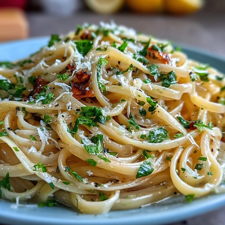 Bright and zesty lemon butter pasta twirled on a fork, showcasing the silky sauce and grated cheese.