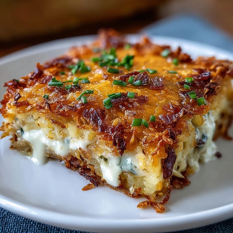 Creamy, cheesy shredded potato bake with savory onion and garlic, baked until perfectly tender.