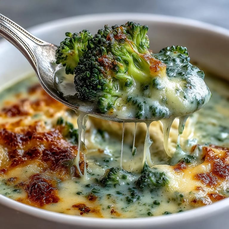 Homemade broccoli cheddar soup with hearty chunks of broccoli and a creamy cheese base, ideal for cozy dinners.