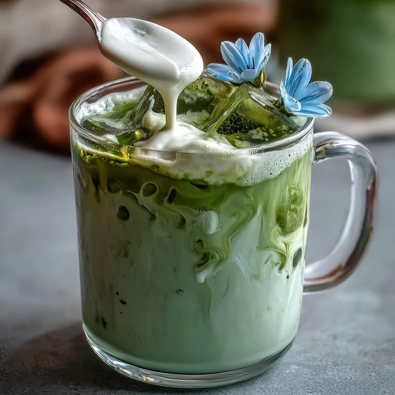 Frothy vanilla cold foam crowns this vibrant Mother's Day Iced Matcha Latte.
