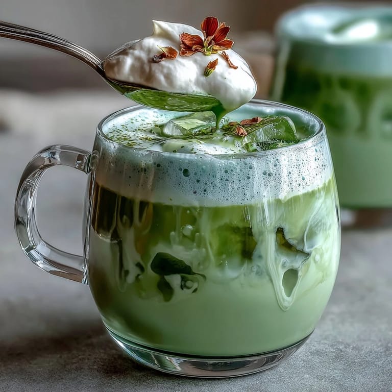 Refreshing iced matcha latte with creamy vanilla cold foam for special moments.