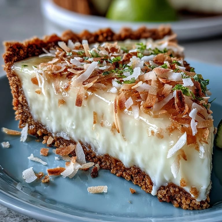 Bright Coconut Lime Tart with a golden graham cracker crust.