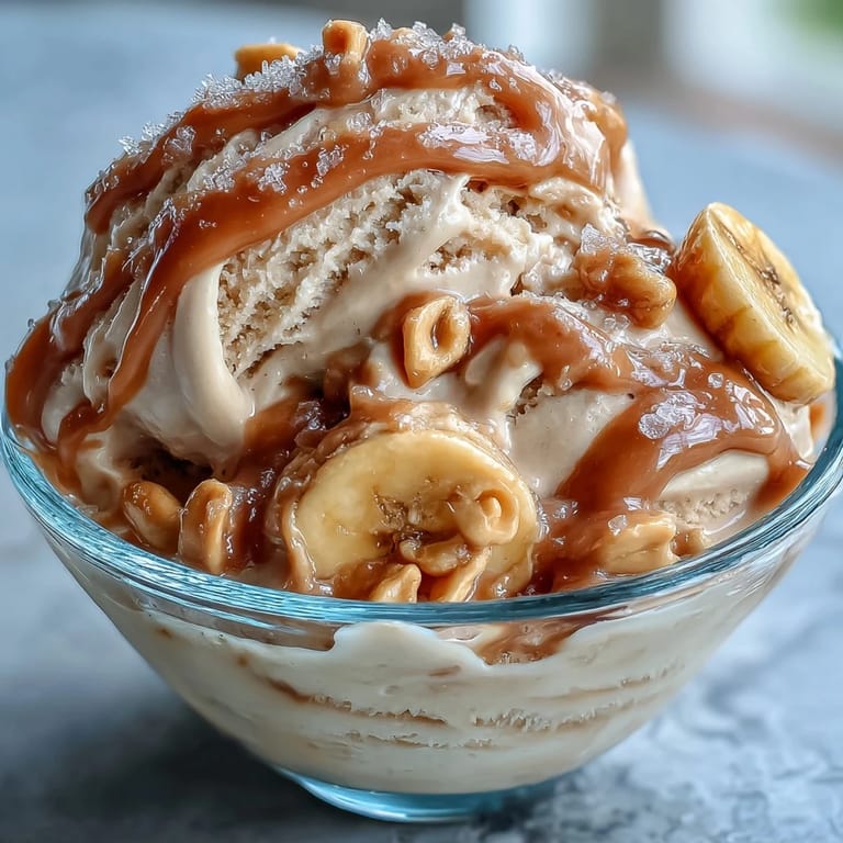 Showcases velvety 4-Ingredient Peanut Butter Banana Ice Cream, ready to scoop.