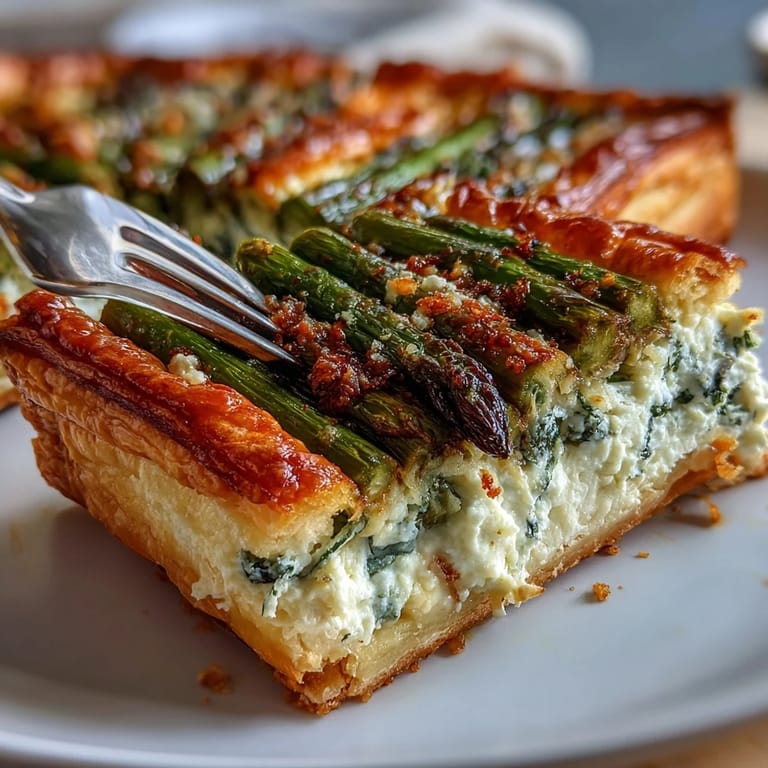 Beautiful vegetarian tart with fresh asparagus, zesty ricotta, and flaky pastry—perfect for brunch or lunch.