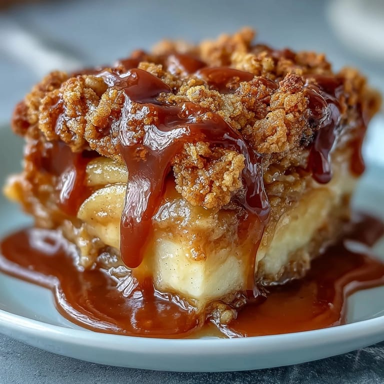 Delicious amber caramel apple crisp, perfect for Father's Day dessert.