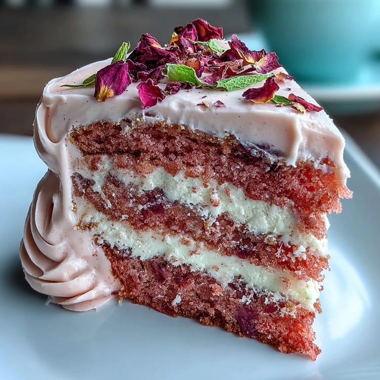 A beautiful Bridal Shower Rosé Velvet Cake, perfectly frosted and glimmering.