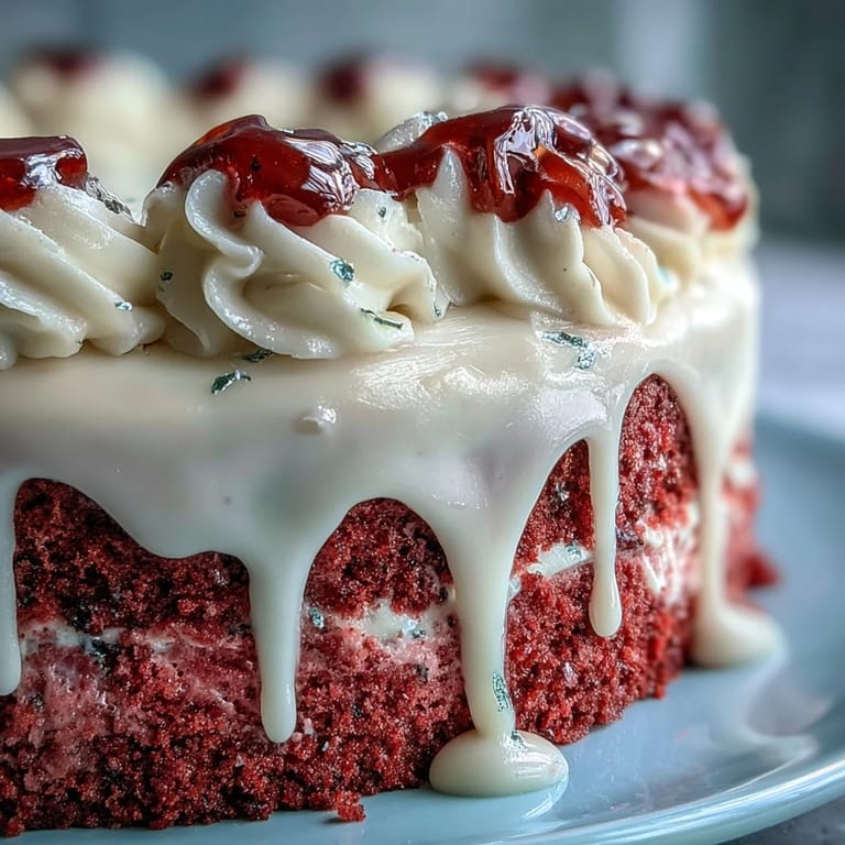 Luscious pink Rosé Velvet Cake adorned with creamy frosting and artisanal gold drip.