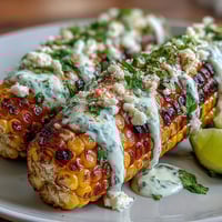 Creamy, cheesy Elote-Style Microwave Corn on the Cob with Cotija, chili, and fresh cilantro.
